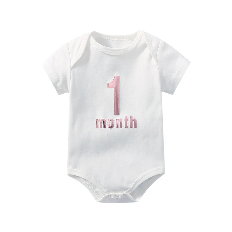 

Newborn Clothes 1 Month Reveal Anniversary Gift Cotton Baby Boy Girl Bodysuit White Short Sleeve Summer Baby Romper