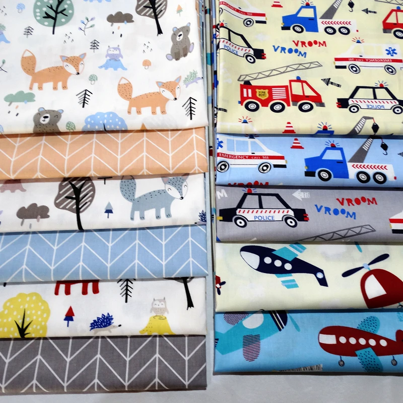 Engineering vehicle Plane Fox Cotton Fabric 100% Cotton Twill Print for Sewing Home Textile Child Dress Making Woven Soft Fabric