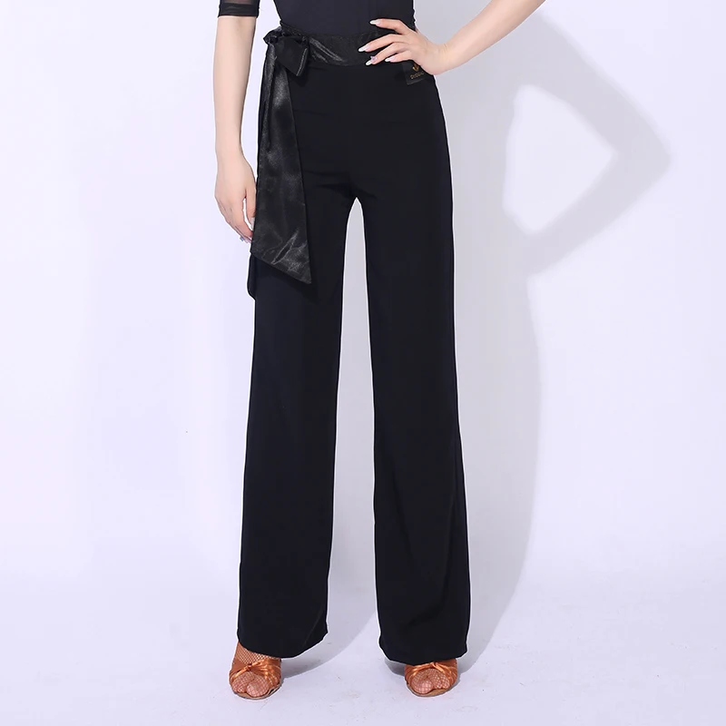 

Black Ballroom Latin Dance Pants Lady's Tango Waltz Dancing Costumes Long Ballroom Dance Competition Pants
