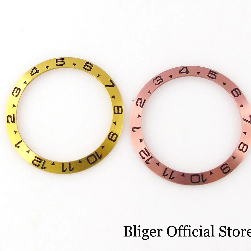 BLIGER 12 Hours Silver Gold Slope Watch Bezel Insert Aluminum Alloy 38mm*30.6mm fit GMT Mens Watch Parts