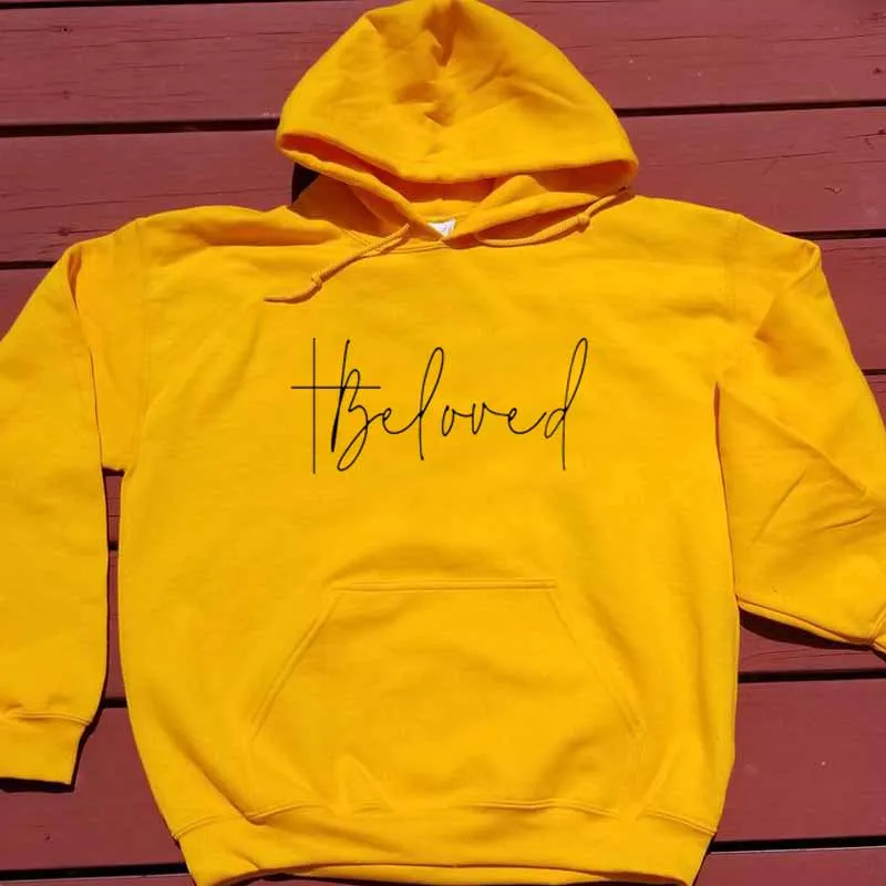 Beloved Graphic Hoodies Casual Bible Verse Fashion Clothing Sweatshirt Cotton Christian Jesus Beloved Cross Pullover gift Tops