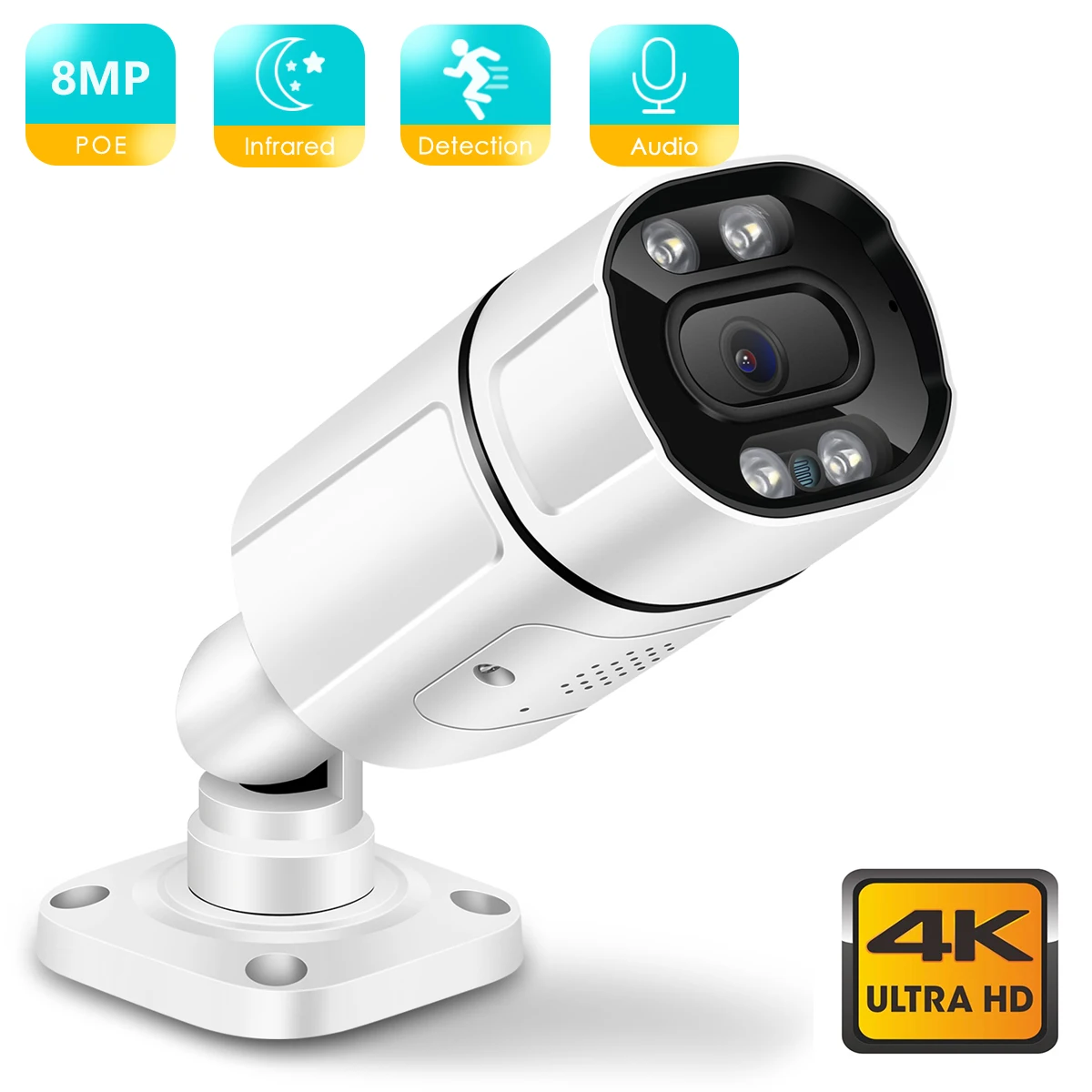 BESDER 4K 8MP 4MP 울트라 HD H.265 POE IP 카메라 오디오 AI 모션 감지 경고 야외 비디오 감시 카메라 IR 야간 투시경