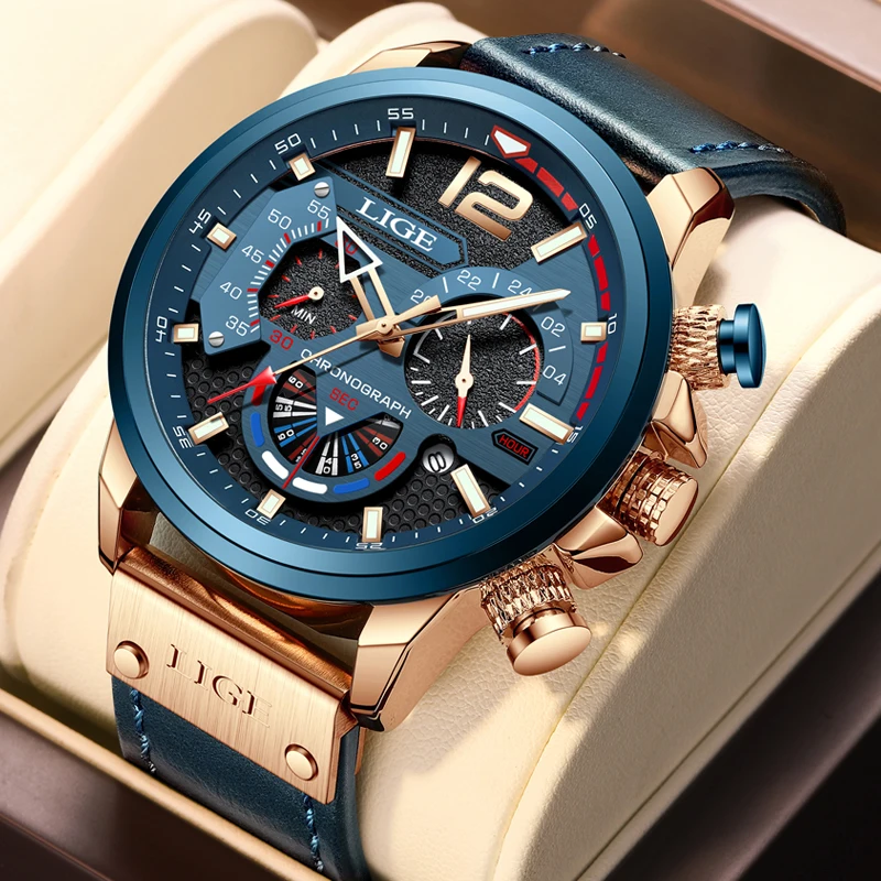 

LIGE Mens Watches Big Dial Quartz Wristwatch Business Leather Watch for Men Luminous Waterproof Watch Man Relogio Masculino