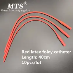 Catéter de foley de látex rojo recubierto de silicona desechable, suministros de entrenamiento y cirugía médica, 10 piezas