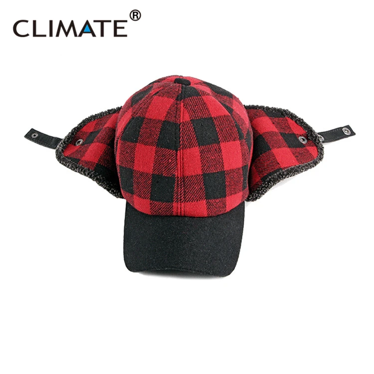 CLIMATE Fasion Plaid Ski Skiers Bomber Hat Cap Winter Outdoor Warm Baseball Cap Hat Plush Thicken Ear Protection Windproof Hat