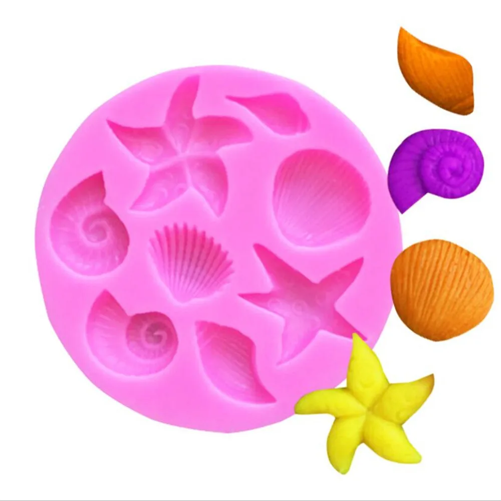 DIY Lovely Shell Starfish Conch Silicone Chocolate Mold Fish Mermaid Tail Fondant Cake Decorating Tools Clay Resin Art Moulds