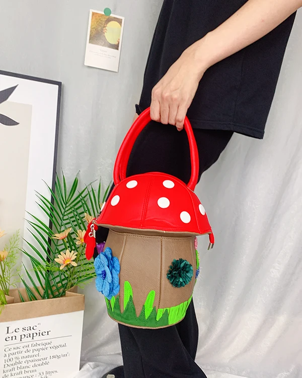 Creative Mushroom Shape Handbags for Women Fashion Designer Brand Purses Cartoon Shoulder Bag Female Crossbody Bags Bucket Bag