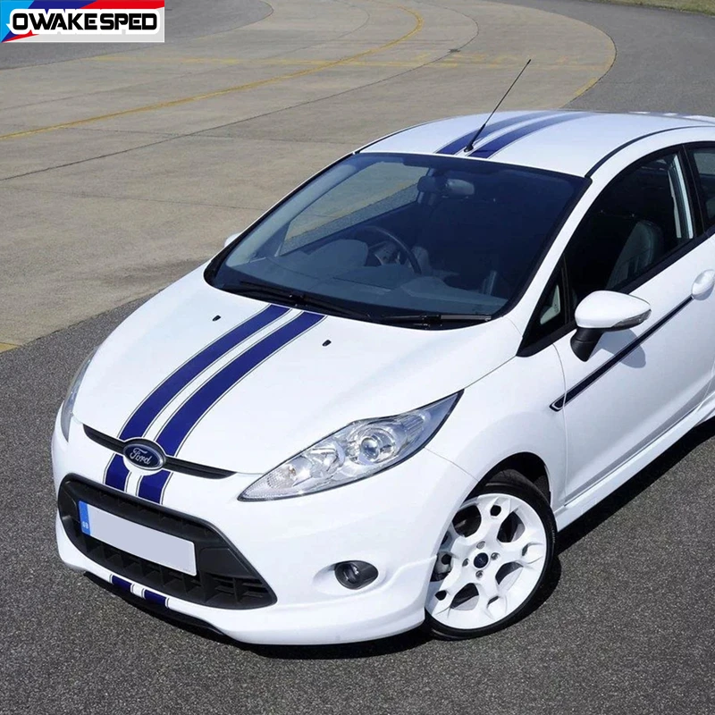 1 set Racing Sport Stripes Car Hood Roof Tail Decor Sticker Auto Body Front Bumper Decal For Ford Fiesta ST RS Hatchback Sedan