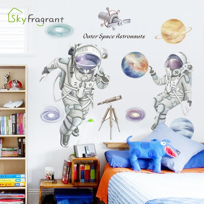 Creative Wall Sticker Universe Space Astronaut Cartoon Kids Room Decoration Self-adhesive Stickers Wall Decor Room Dceoration