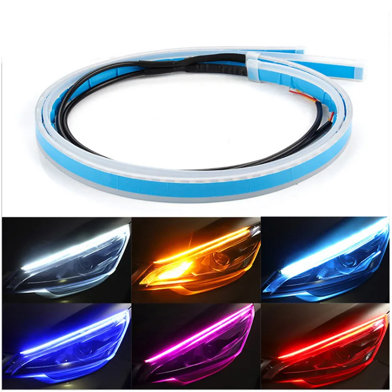 2x Ultrafine 30cm 45cm 60cm DRL Daytime Running Light Waterproof Flexible Soft Tube Guide Car LED Strip Car Accessries 12V