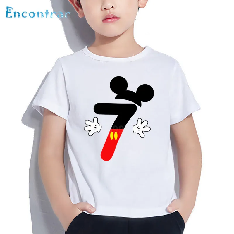 Cartoon Mouse 1-10 Number Print Kids T shirt Children Happy Birthday Present Clothes Boys/Girls Funny Cute Baby T-shirt