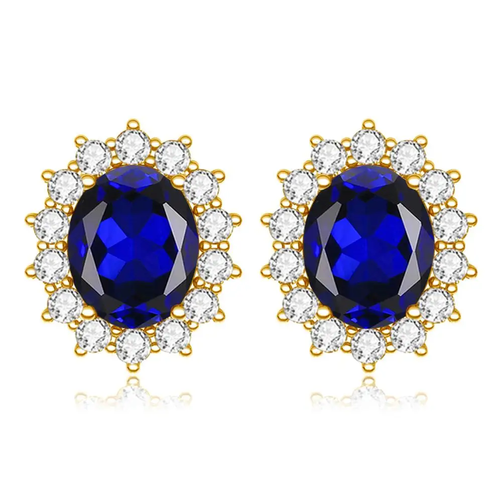 Szjinao Gold Stud earrings For Women Real 925 Sterling Silver Earrings Gemstone Sapphire Classic Wedding Party Fine Jewelery New