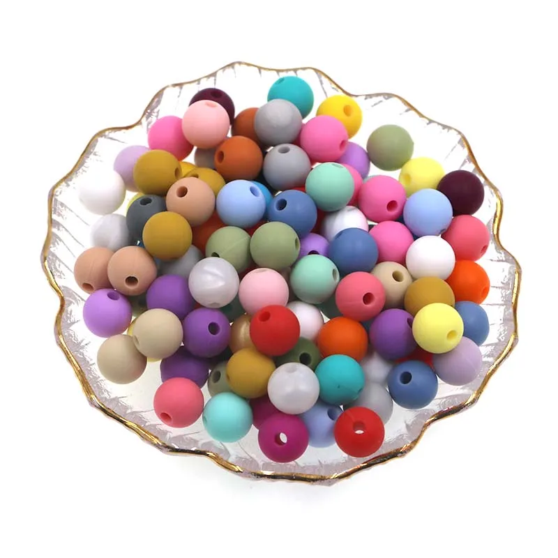 Kovict 100 Pcs Silicone Beads 9mm Round Food Grade Beads DIY Pacifier Necklace Accessories Beads For Jewelry Making