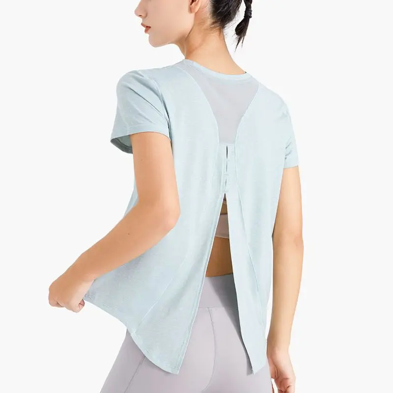 

Women Sports T-Shirt Yoga Clothes Loose Mesh Cold Breathable Quick-Drying Blouse Short-Sleeved Soft Outdoor Running Fitness Wear