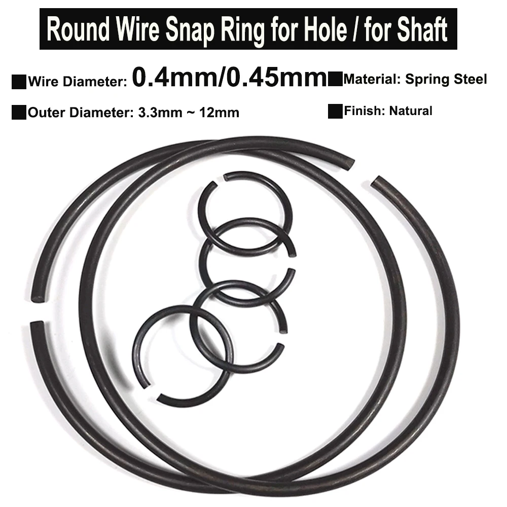 

50Pcs Wire Diameter φ0.4mm/φ0.45mm Spring Steel Round Wire Tiny Snap Rings for Hole Retainer Circlips for Shaft