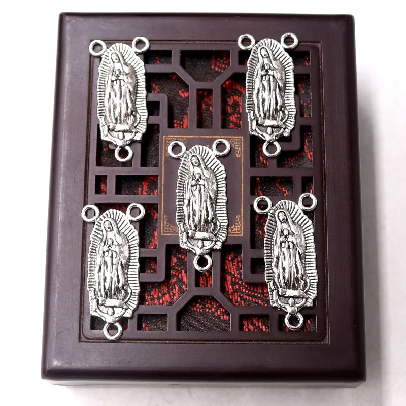 10pcs Antique Silver Plated Christian Virgin Mary Metal Porous Connector DIY Charm Rosary Necklace Handicraft Making A2268