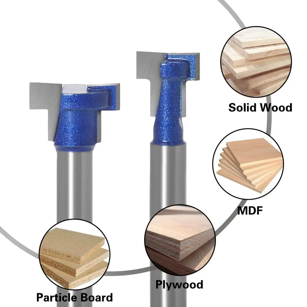 1pc 6mm 1/4inch Shank T-Slot Cutter Router Bit Set Key Hole Bits Hex Bolt T Slotting Milling Cutter for Wood Woodworking Tool