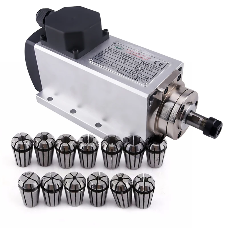 1.5kw motore mandrino raffreddato ad aria motore mandrino cnc 1set er11 mandrino fresatrice quadrata + 13 pezzi ER11 raccogliere