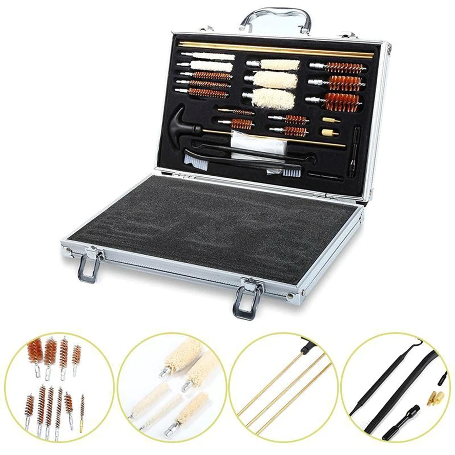 Gun Cleaning Tolls Kit Gun Brush Tool Rifle Pistol Handgun Shotgun Brush Cleaner Maintenance Tools Aluminum Storage Case