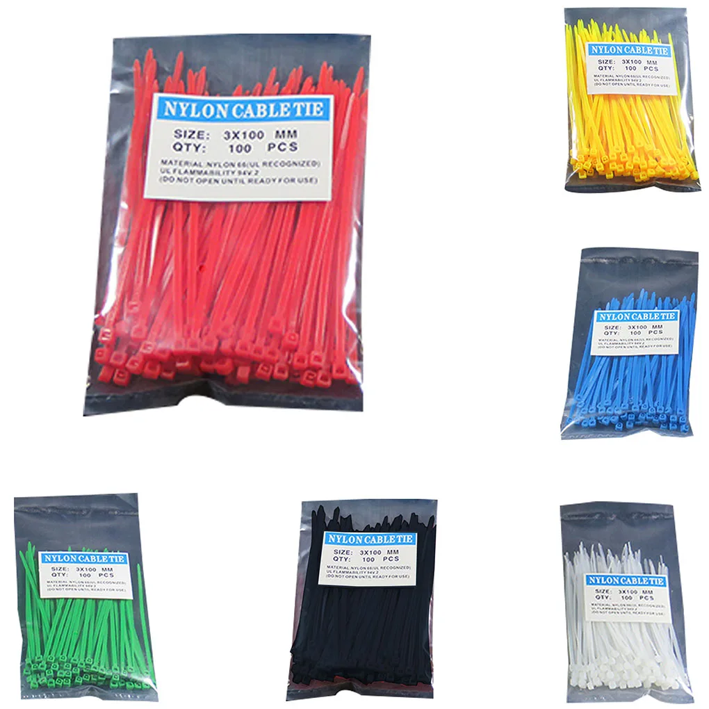 100Pcs/pack Nylon Cable Tie Self-locking White BLack Red Pink Orange Blue Purple Green Yellow Brown Cable Zip Wire Tie