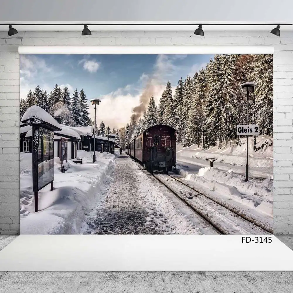 

Winter Snow Railway Station Train View Photocall Background Vinyl Baby Child Photography Photo Studio Props Scenery Backdrops