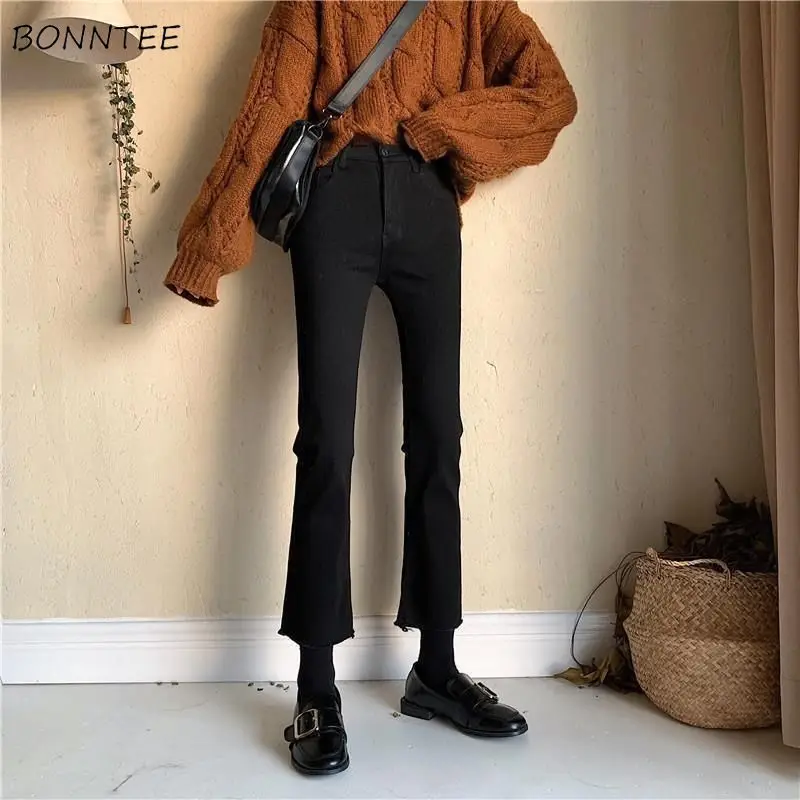 

Jeans Women Flare Ripped Retro Ankle Length Trousers Empire Trendy Elegant Streetwear Ulzzang Chic BF Students Female All-match