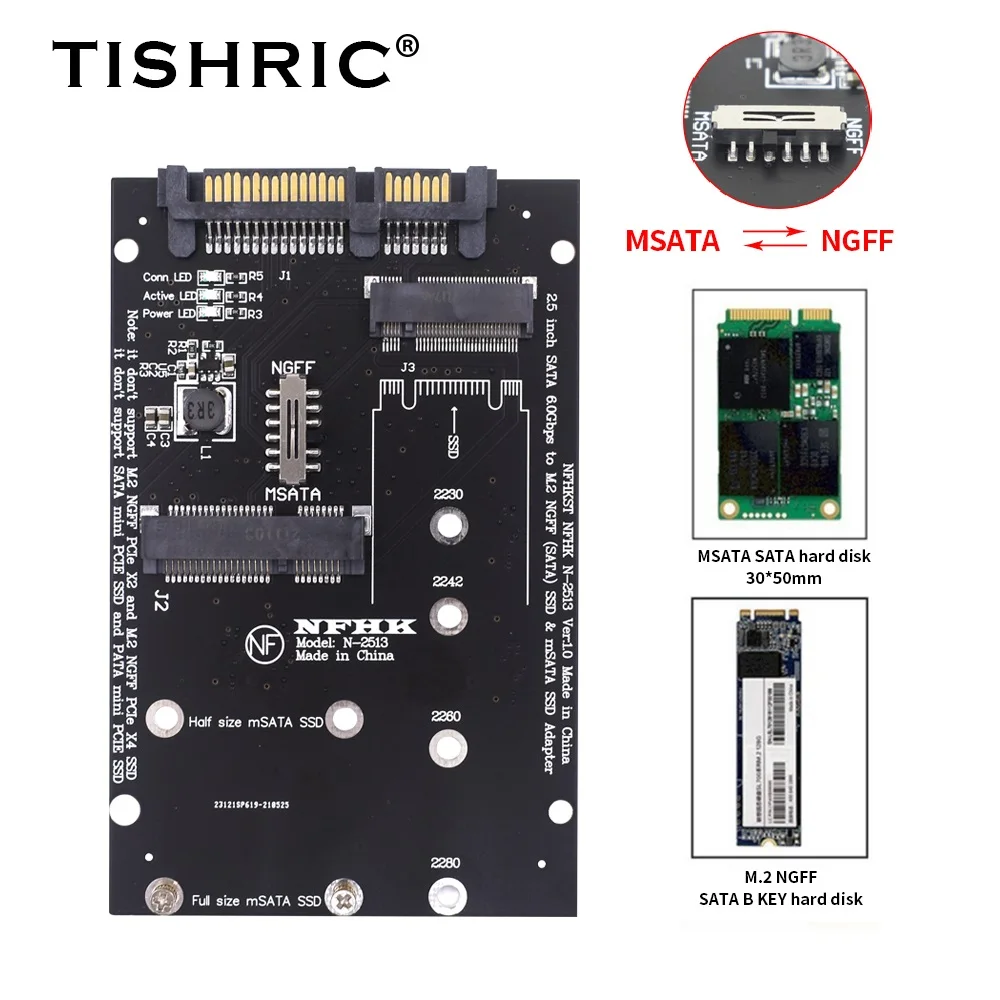 

TISHRIC M2 NGFF Msata SSD Adapter 2.5 Inch 22pin SATA 3.0 to M.2 SSD Converter USB Riser Card for PC Laptop Add-On up to 6Gbps