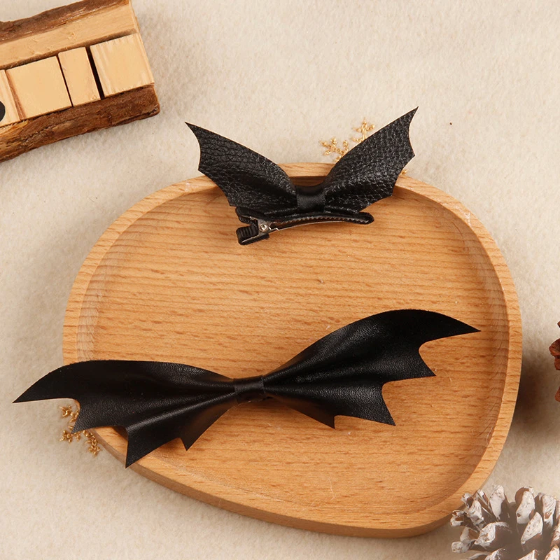 Bat Hairpin for Girls Halloween Dark Style PU Decor Side Hair Clip Alloy Hair Accessories for Women 6/9.5cm LL@17