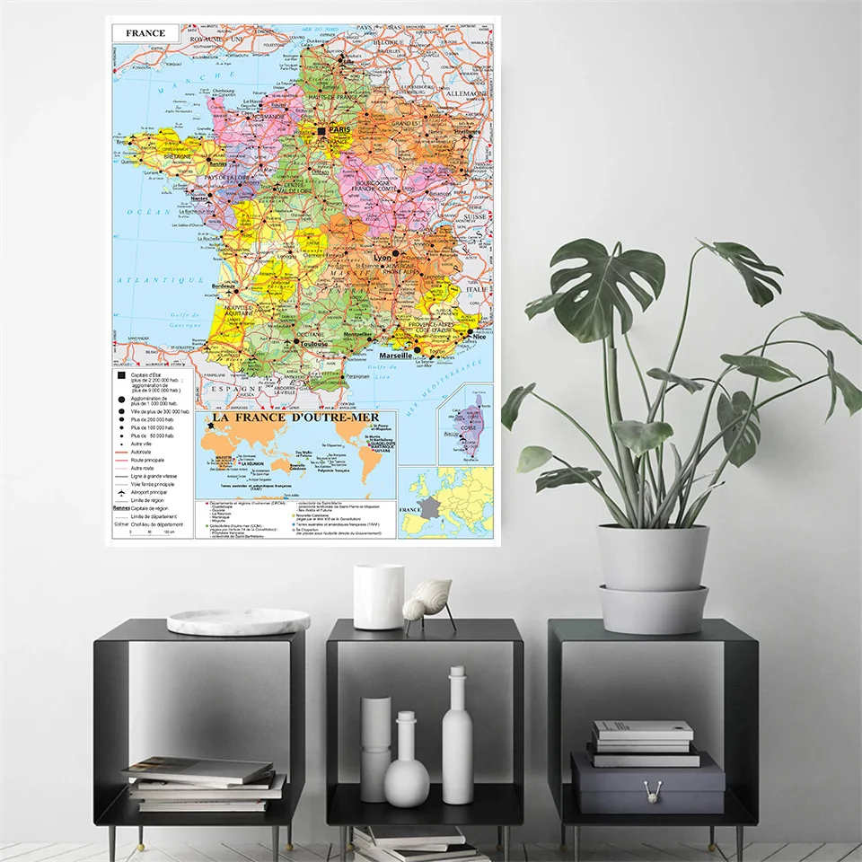 100*150cm The France Transportation Map In French Large Poster Non-woven Canvas Painting Living Room Home Decor School Supplies