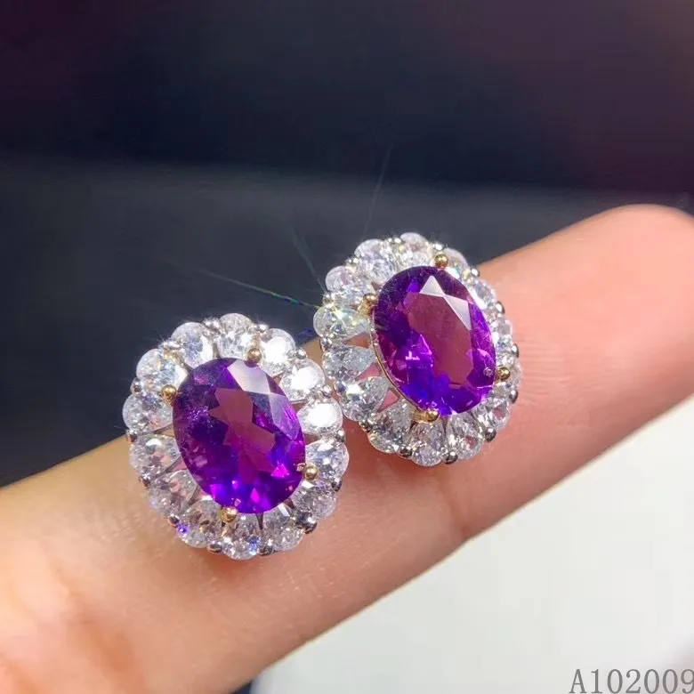 

KJJEAXCMY 925 sterling silver inlaid natural amethyst earrings new luxury ladies ear stud support test