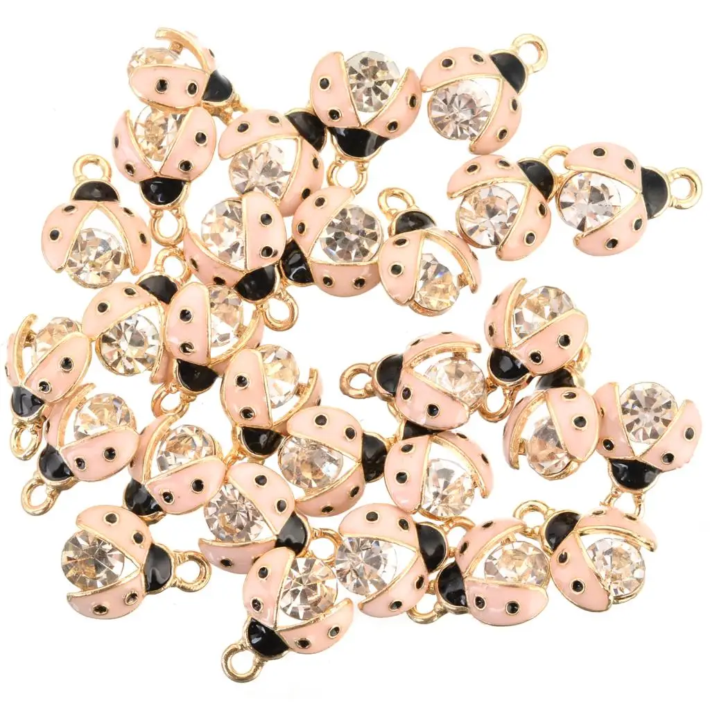 Cute Insect Charms Ladybug Animal Gold Color Metal Multicolor Rhinestone Pendants DIY Making Necklace Jewelry 15mm x 11mm,10PCs