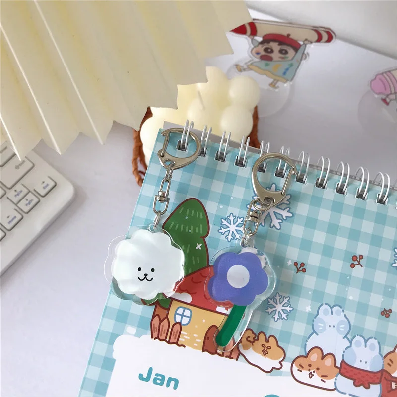 Cartoon Cute Puppy Floret Key Holder Korean Ins Acrylic Student Kawaii Backpack Decorative Pendant Keychain Toy Trinket