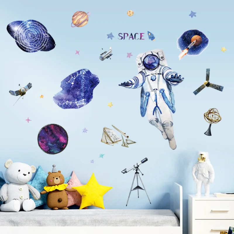 2 Vellen Ruimte Astronaut Muur Statische Sticker Diy Kind Slaapkamer Studie Woonkamer Achtergrond Decor Party Scene Stickers 30*90Cm