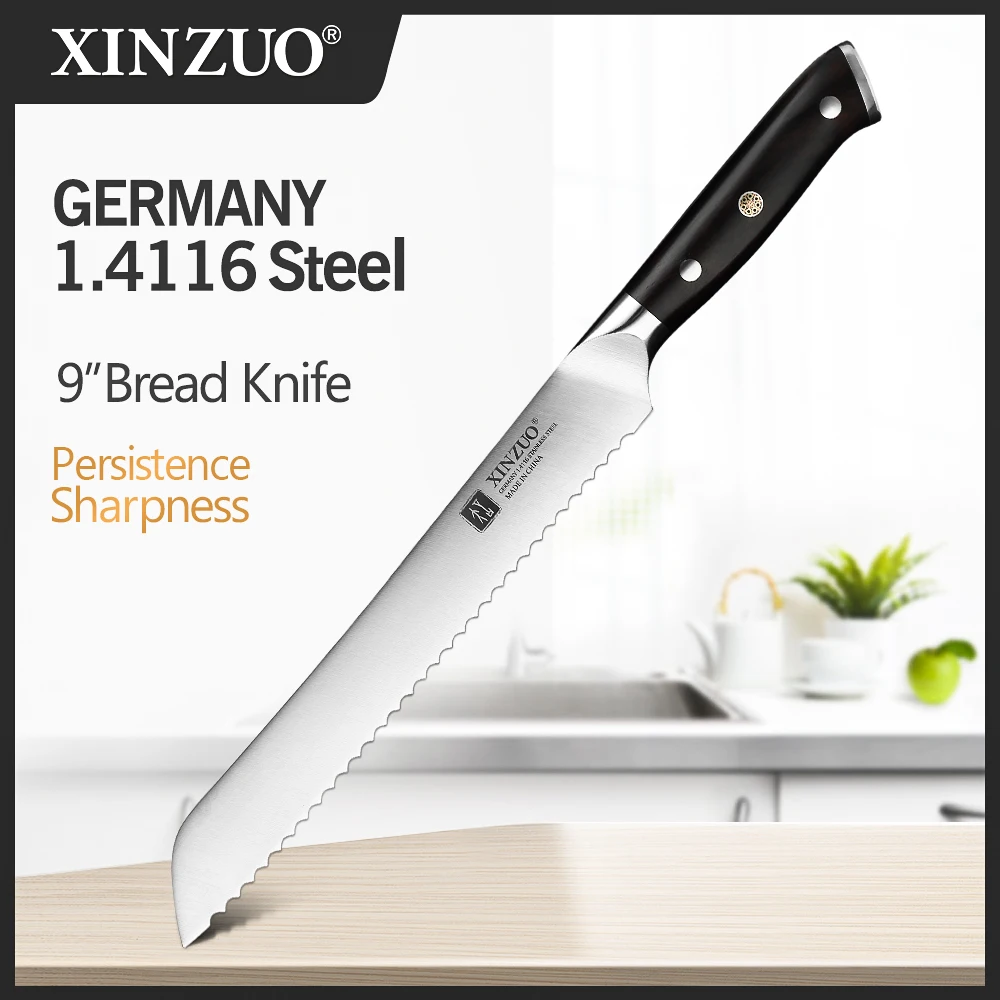 

XINZUO 9'' Serrated Kitchen Knives Wood Handle Germany 1.4116 Stainless Steel Blade Chef Knives Cheese Cake Cutter Tool Knife