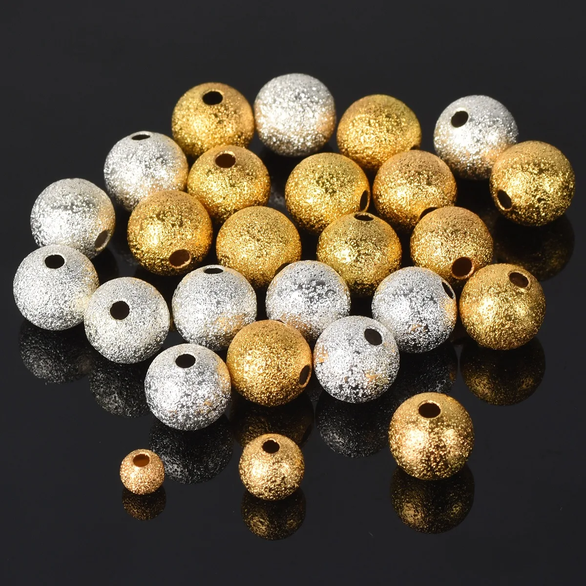 Gold Color Plated Round Hollow Matte Metal Brass 4mm 5mm 6mm 8mm 10mm Loose Spacer Beads Lot for Jewelry Making DIY Crafts