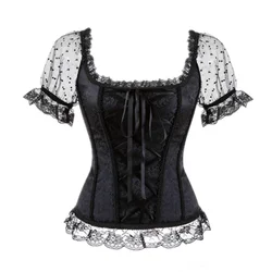 Women Sexy Lace Short Sleeves Overbust Corset Vintage Gothic Lingerie Body Shaper Bustier Top