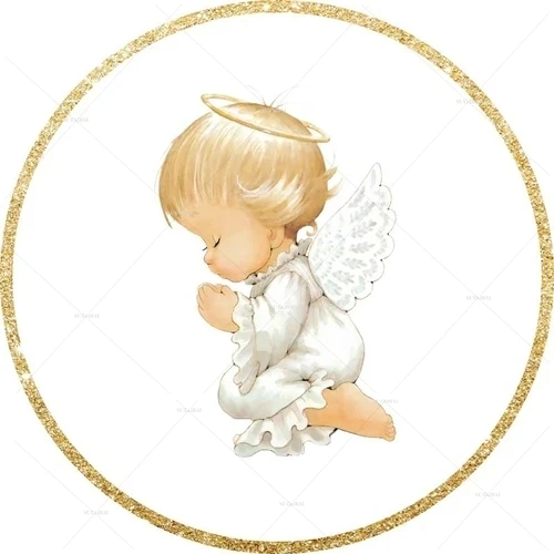 Baptism Round Backdrop My First Communion Decoration Boy Girl Angel Baby God Bless Custom Background Circle Elastic Cover