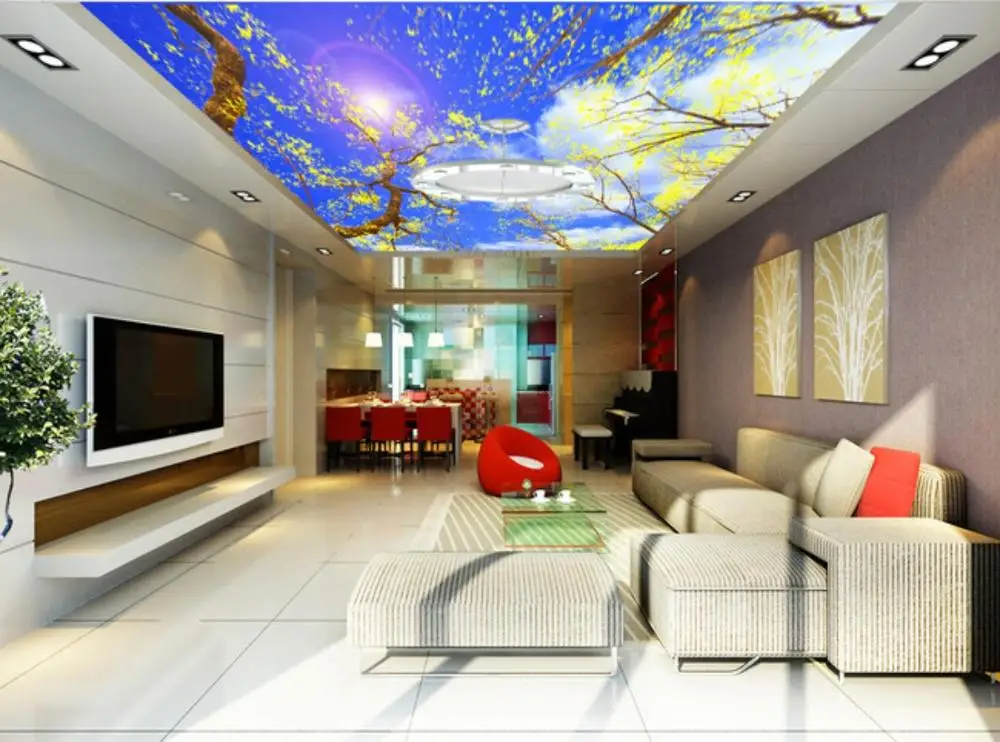 

Custom 3D Photo Wallpaper ceilings Dreamy beautiful blue sky and white clouds under the ceiling