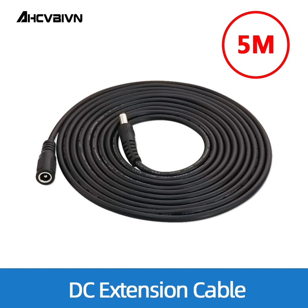 5 Meters DC 12V Power 5M Extension Cable 5.5mmx2.1mm DC Plug For CCTV Camera 12 Volt Extension Cord