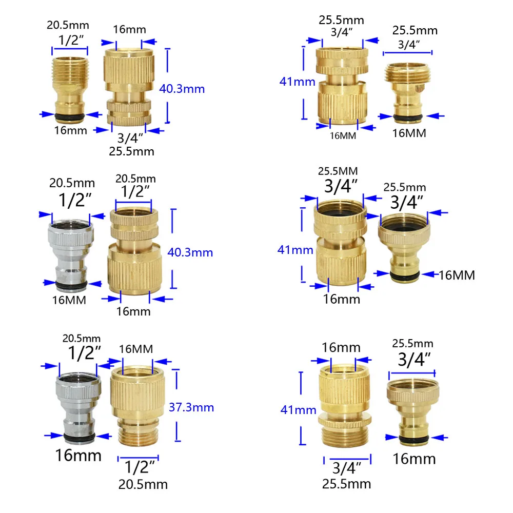 1/2 3/4 inch Thread Brass Garden Hose Quick Connector Water Tap Adaptor Car Wash Water Gun Fast Joints Fittings