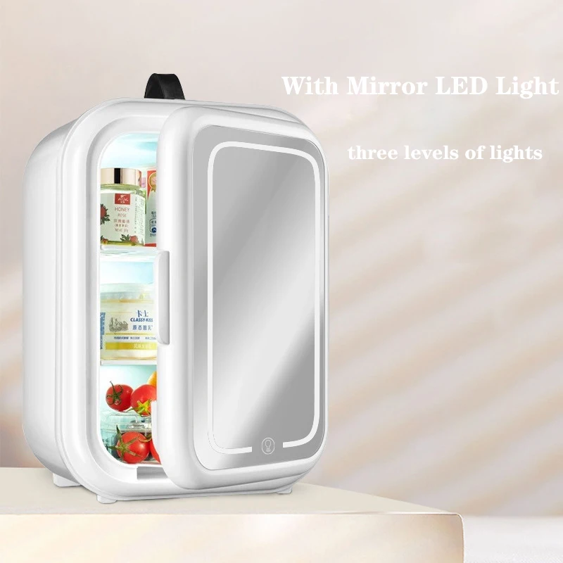 Nevera de belleza para el cuidado de la piel, refrigerador de escritorio con luz LED y espejo, calentador portátil para el hogar y el coche, 10L, 220V, BX43