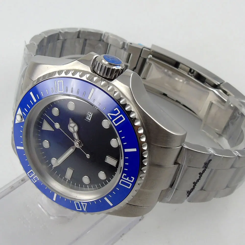 Japan NH35 24 Jewels Automatic Male Wristwatch Ceramic Bezel Insert Date 43mm Black Blue Sterile Dial Deployment