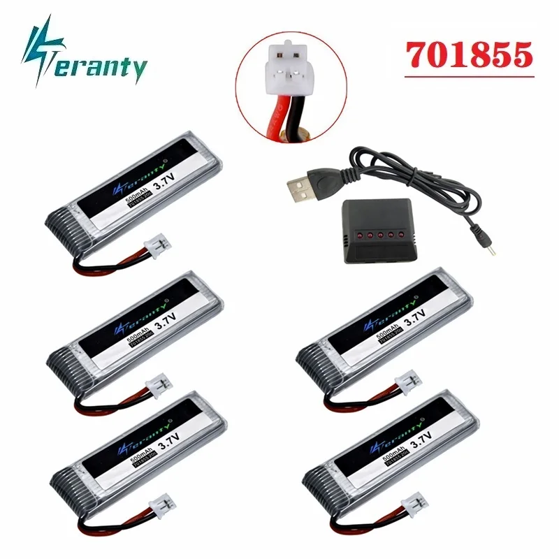 Teranty 3.7V 4.2V 1S 500mAh set di caricabatterie per batterie con droni PH2.0 RC Quadcopter accessori per ricambi 701855