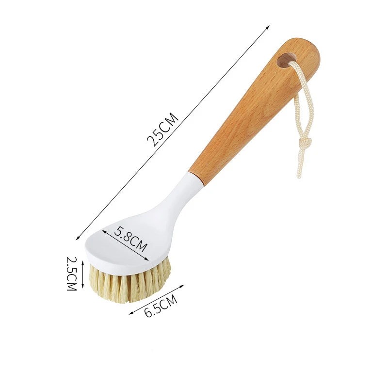 Cleaning Brush Beech Handle Cleaning Brush for Pans, Pots, Sink Cleaning, Kitchen Wooden Long Handle Cleaning Brush