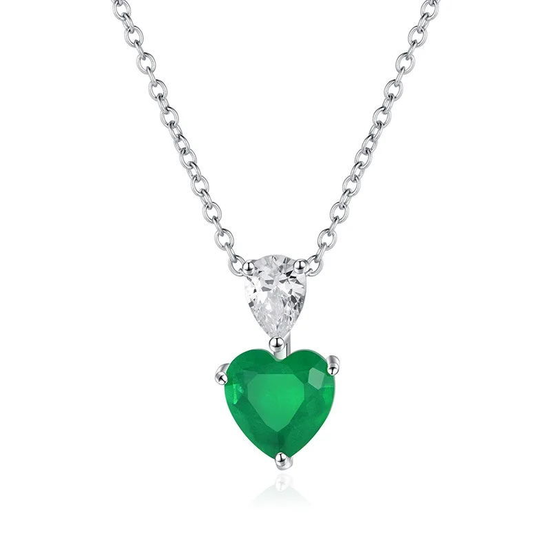 

Gorgeous Emerald Cubic Zirconia Pendant Necklace for Women Mom Elegant 925 Sterling Silver Love Heart Neck Brilliant Jewelry