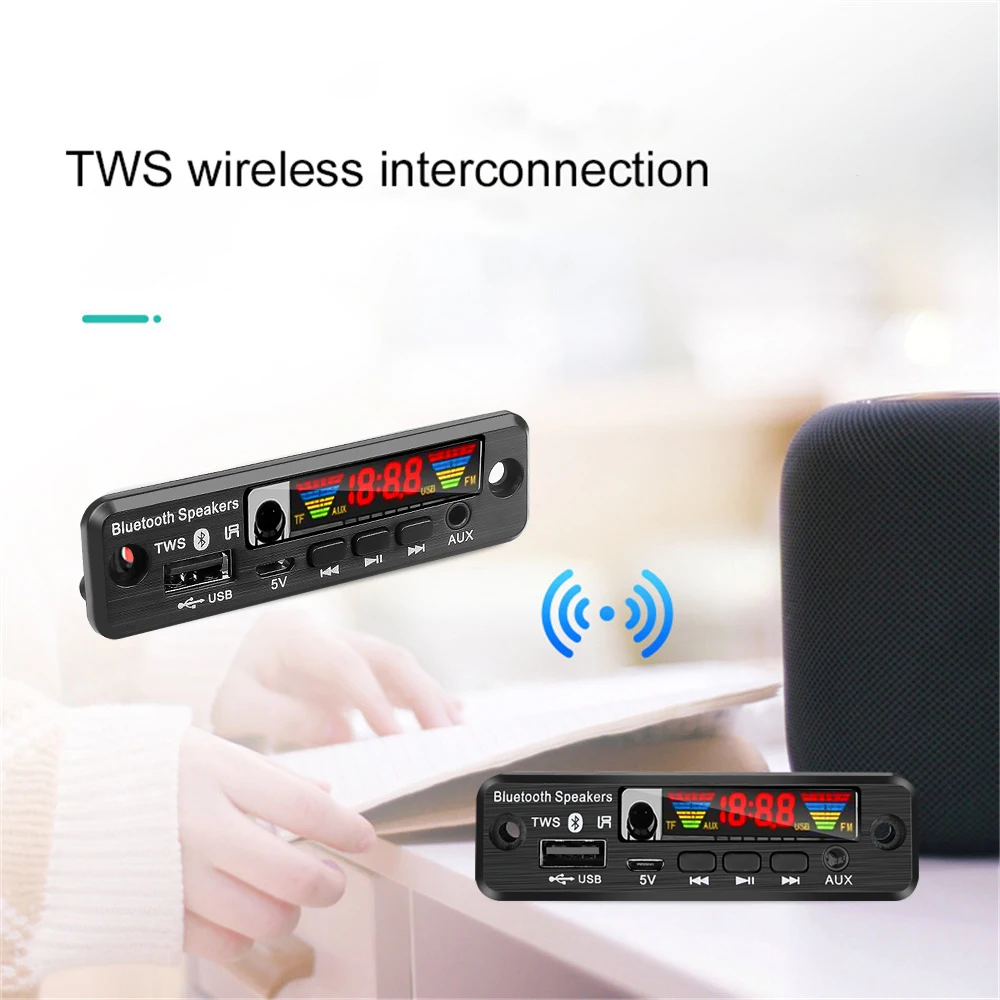 TWS Bluetooth 5.0 APE/MP3 Decoder Board 5V Wireless FM Radio MP3 Player Support TF Card USB AUX Audio Decording Board Handsfree