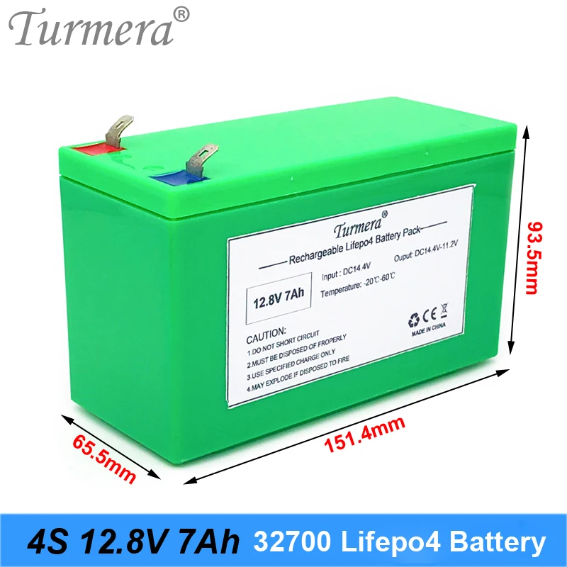 Turmera 12.8V 7Ah 32700 4S1P Lifepo4 Battery Pack with 4S 40A BMS Balanced for Electric Boat and Uninterrupted Power Supply 12V