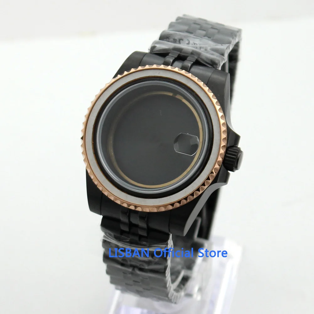 40mm Black Watch Case Rose Gold Coated Bezel Jubilee Bracelet Fit ETA 2836 DG MINGZHU 2813 MIYOTA 82 Movement