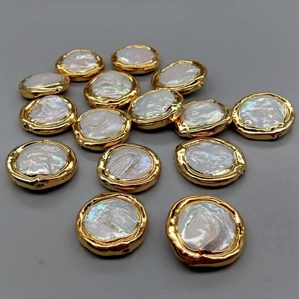 10 Pcs Freshwater White Pearl Spacer Loose Beads Metal Plated Women Accessories