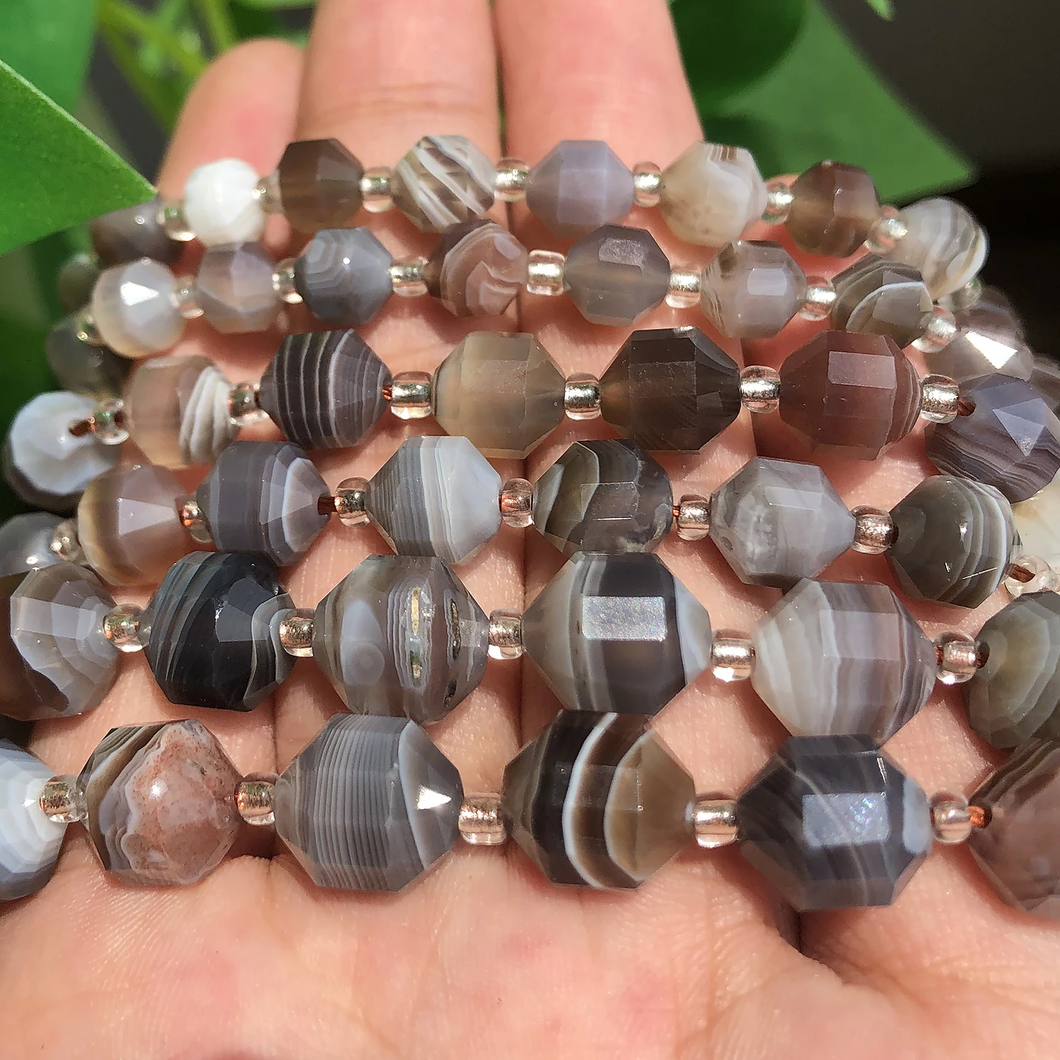 Faceted Botswana Sardonyx Agates Beads Natural Stone Loose Spacer Beads for Jewelry Making DIY Handmade Bracelet Accessories